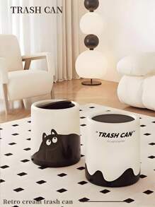 1pc Large Capacity Trash Can - Elegant White & Gold, Durable Plastic Round Design, Suitable For Living Room, Kitchen, Bedroom, Bathroom - Textured Exterior, Smooth Interior, Top Opening, Indoor Use, Kitchen Trash Can | Modern Garbage Bin