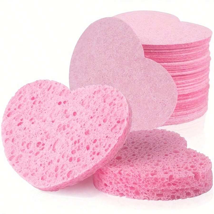 10/20-Pack Heart-Shaped Facial Sponges - Gentle Exfoliating & Cleansing Pads For All Skin Types, Professional Grade, Chemical-Free, Perfect For Makeup Removal, Face Massage & Mask Application