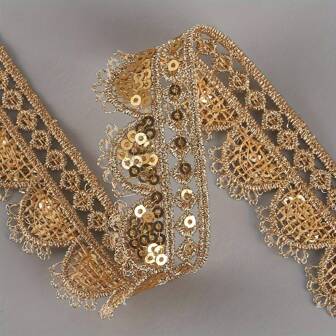 1 pezzo Applicazione in pizzo floreale con paillettes dorate metalliche, pizzo ricamato traforato per costumi da palcoscenico, accessori decorativi per abiti da sposa