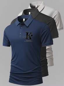 男士男友风格轻盈透气休闲跑步、健身、高尔夫短袖 Polo 衫 T 恤，夏季 - 藍色 - 查看 2