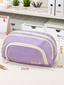 1pc 3-Layer Canvas Pencil Case With Clear Window, High-Quality Japanese Style, Extra Large Capacity Student Stationery Bag (7 Colors),Pencil Pouch,School Bag