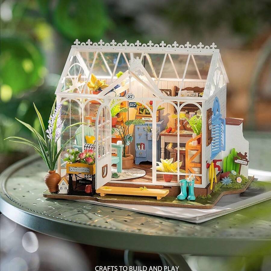 Robotime Rolife Wooden Miniature House Kit, DIY Miniature Dollhouse With Accessories, Tiny Shop Building Kit With LED Light, Hobby Birthday Gifts For Teens And Adults - Khu vườn mơ ước - Xem 1