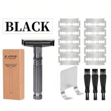 Men's Safety Razor Shaving Kit - Classic Stainless Steel Razor With Adjustable Razor Head, 10 Double Edge Blades, 3 Cleaning Brushes, Razor Stand - Ideal Gift For Fathers And Boyfriends, Perfect For Beard And Stubble Care, Shaving Accessories | Classic Razor Design | Durable Razor Stand, Shaving Supplies