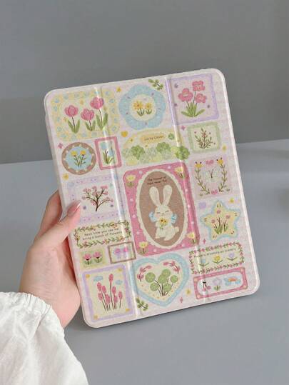 قطعة واحدة غطاء وقائي من سيليكون TPU مزخرف بشكل أرنب طري، غطاء كامل مضاد للسقوط متوافق مع iPad Mini 4/5/6/7/9.7/10.2/10.5/Air 4/Air 5/10th/10.9/Pro 11/Air 11(M2)/Pro (M4) 2024/Air 11 (M3)/iPad 11(A16 2025) (بدون قلم)