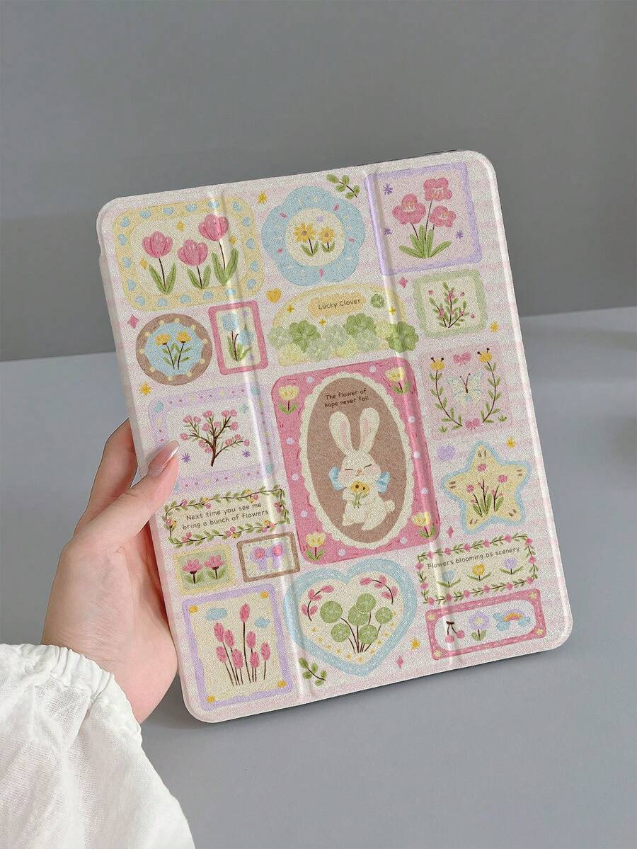 قطعة واحدة غطاء وقائي من سيليكون TPU مزخرف بشكل أرنب طري، غطاء كامل مضاد للسقوط متوافق مع iPad Mini 4/5/6/7/9.7/10.2/10.5/Air 4/Air 5/10th/10.9/Pro 11/Air 11(M2)/Pro (M4) 2024/Air 11 (M3)/iPad 11(A16 2025) (بدون قلم)