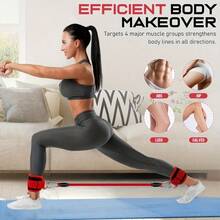 Set de 6 bandas de resistencia con correas para tobillos, de tensión media, equipo de ejercicio para piernas y glúteos, para desarrollo muscular, entrenamiento de fitness, yoga, correr, taekwondo y accesorios de gimnasio - Negro - Ver 9