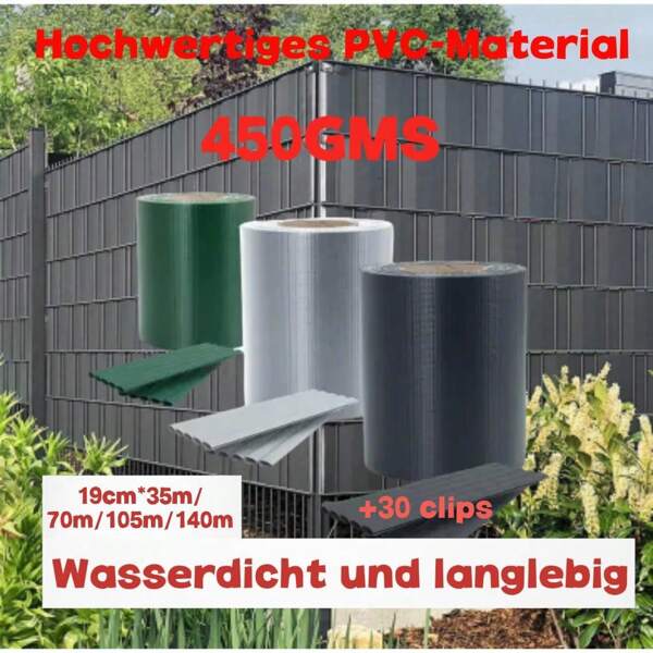 CELESTA PVC Sichtschutz Streifen Folie Doppelstabmatten Zaun Rolle Windschutz Anthrazit Zaunblende 35m x 19cm