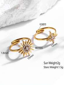 2pcs/Set Men's Personalized Alloy Rhinestone Zirconia Star Ring, Suitable For Daily Wear, Couples Rings - Ring - View 11