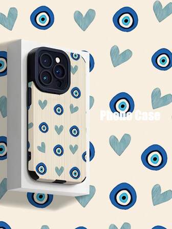 1 Stück böser Blick & Herz Streifen Kunstleder Stoßfeste Anti-Fingerabdruck Handyhülle kompatibel mit Apple & Modellen