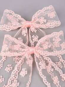 2pcs Girls Bowknot Lace Ribbon Hair Clips, Sweet Versatile For Everyday Or Festivals - Multicolor - View 5