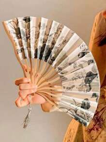 1/2Pcs Chinese Classical Folding Fans - Handheld Mother-Of-Pearl Shell Fans For Women, Traditional Cooling Accessories For Summer/Hotels/Wedding Decor, Vintage Cultural Gift Pearl Of The East Screened Chinese Landscape Art