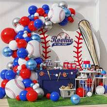 156 Peças Conjunto de Balões de Látex com Tema de Beisebol Vermelho, Preto, Branco e Azul, Kit de Guirlanda e Arco para Decoração de Bottom de Festa de Aniversário ou Evento Interno