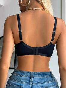 1pc Women's Black Seamless Wire-Free Mesh Bralette With Lift Look, Wireless Curve Bralette - Black - View 3