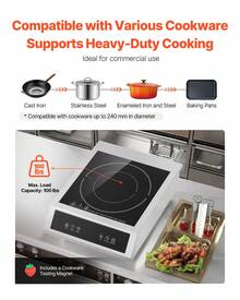 Portable Induction Cooktop, 3500W Commercial Induction Burner With 11 Temperature Settings, Stainless Steel Countertop Induction Hot Plate With 3H Timer, Child Lock, For Restaurant Cooking - 3500W Commercial 3H Timer - View 5