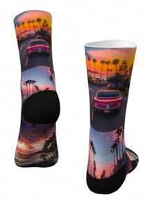 1 Pair Of Custom California Sunset Couple Socks, You Can Choose Three Landscape Photos Of Custom Socks, Hawaiian Style Custom Socks, Pet Anniversary Gift, Women's Socks, Men's Socks, Personalized Novelty Socks