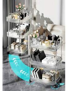 Haus Hana 1 buah Organizer Makeup Akrilik Beroda 2/3/4 Tingkat - Penyimpanan Kosmetik Multifungsi untuk Kamar Mandi dan Ruang Tamu, Desain Transparan untuk Kemudahan Melihat, Troli Makeup Portabel | Organizer Modern | Troli Bertingkat, Meja Rias - MultiWarna - View 5
