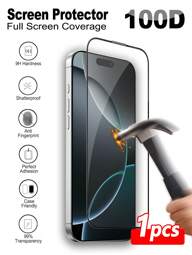 1 szt. 100D szkło hartowane o pełnej powierzchni ekranu, kompatybilne z 'em 17 Pro Max/17 Air/16e 14/15/16/16 Plus/16 Pro Max/13 Mini 12 11 Pro Max X XR XS Max, szkło ochronne, odporne na odciski palców, przezroczyste HD, twardość 9H, odporne na wstrząsy, idealna przyczepność, kompatybilne z etui, wysoka przezroczystość