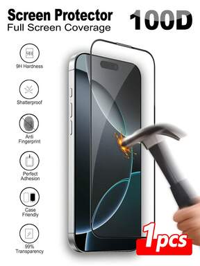 1 szt. 100D szkło hartowane o pełnej powierzchni ekranu, kompatybilne z 'em 17 Pro Max/17 Air/16e 14/15/16/16 Plus/16 Pro Max/13 Mini 12 11 Pro Max X XR XS Max, szkło ochronne, odporne na odciski palców, przezroczyste HD, twardość 9H, odporne na wstrząsy, idealna przyczepność, kompatybilne z etui, wysoka przezroczystość