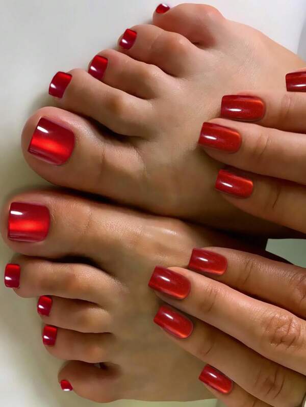 60Pcs Red Cat Eye Press-On Nail Tips Set, Soft Gel Material, 15 Sizes, Suitable For Women Wear In Summer, Mother'S Day Gift Press On Nails Nail Supplies Nails