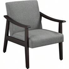 Mid - Century Modern Charm: Light Brown Faux Leather Accent Chair With Sturdy Wooden Frame - darkgrayfabric - View 2