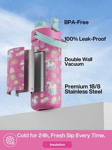 18盎司保温水瓶，配有二合一吸管盖，24小时保冷，防漏，不锈钢双层壁，适合运动、健身、旅行和上学使用。 - 粉紅藍 - 查看 3
