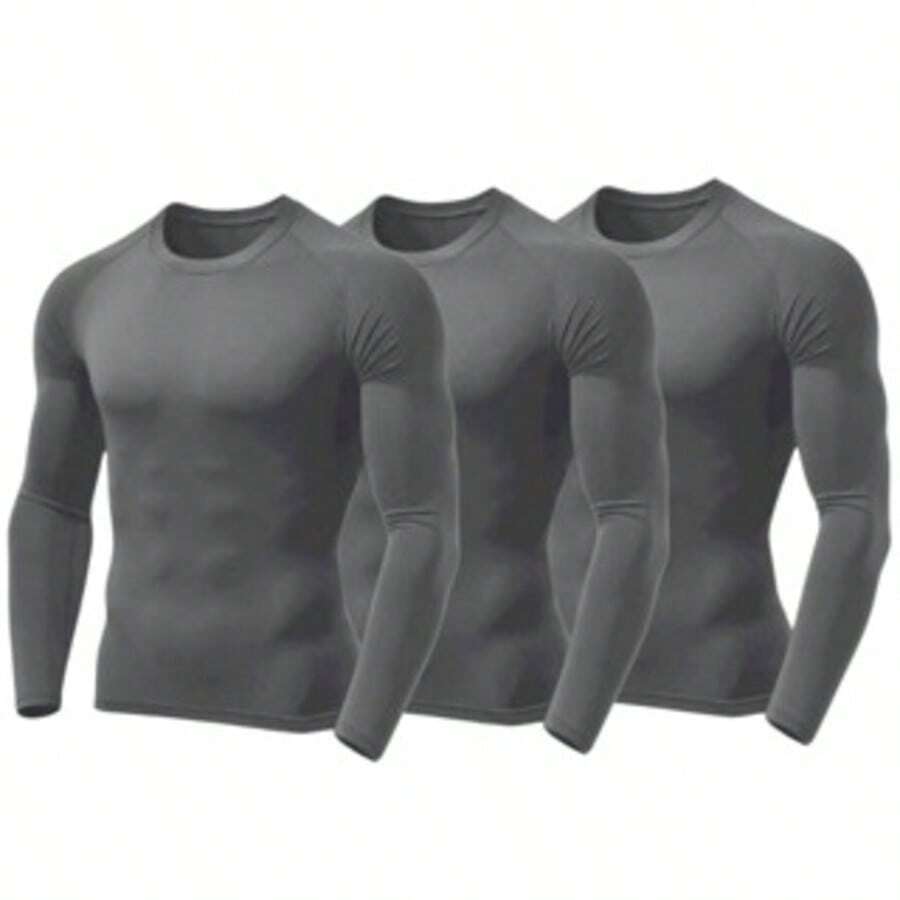 Kit 3 Men's Thermal Shirt UV Protection 50+ Second Skin T-Shirt Blouse Cold Mesh Gym Long Sleeve F7 NEW STYLE - 灰色 - 查看 1