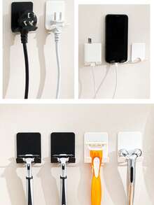 1 pieza/4 piezas Soporte para afeitadora, se puede afeitar sin hacer agujeros, montado en la pared, con almacenamiento para cable de corriente y enchufe, ropa, bolso. Gancho multiusos para enchufe, gancho manual sin taladro para afeitadora, soporte de almacenamiento para maquinilla.