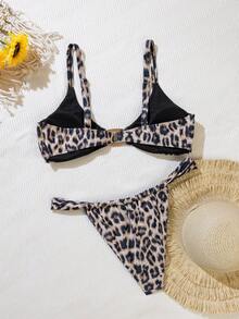 2026 Women's Fashionable Sexy Beach Bikini Set, Leopard Print, Metal Accents, Suitable For Summer Vacation, Beach Resort Wear - Leopard - View 5