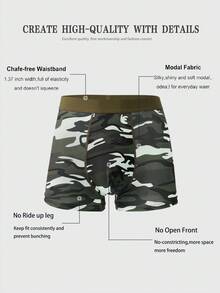 5 Packs Men's Novel Shorts, Made Of Polyester Fiber Elastic Fabric, Soft And Skin Friendly, With Camouflage Pattern Printing, Military Green Belt, Quick Drying And Breathable, Sporty And Casual Men's Boxer Shorts - Multicolor - View 6