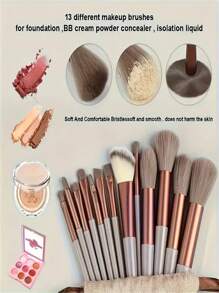 13pcs Professional Makeup Brush Set, Oval Shaped, Suitable For Foundation, Eyebrows, Concealer, Eyeshadow Powder, Travel And Daily Makeup Use, Soft Bristles Meet Basic Makeup Needs Of Blush, Concealer And Eyeshadow, Hypoallergenic, For Beginners And Professionals