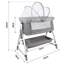 Cama lateral, cuna para bebé 80*40*100-116cm, cuna 2 en 1, cuna para bebé, cuna para bebé, cuna para recién nacidos, cama mecedora para casa y para llevar con ruedas, ajustable a 6 alturas