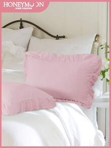1pc Lace Pillowcase (Pillow Insert Not Included), Soft & Breathable, Fashionable & Cute, Essential Bedroom & Dorm Decor, Suitable For All Seasons Bedding Set - Pink - View 2