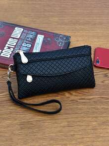 1PC 简约女士手拿钱包韩版浮雕格子小钱包零钱包