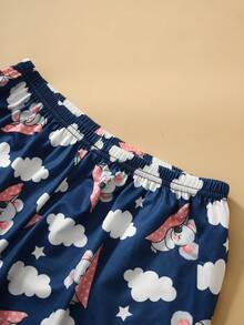 3pcs Set Cartoon Animal Print Cute Pajamas For Women - White - View 8