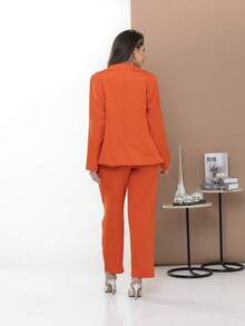 Women's Blazer And Tailored Pants Set - Orange - View 2