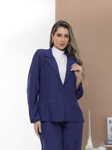 Women's Blazer And Tailored Pants Set - Navy Blue - View 9