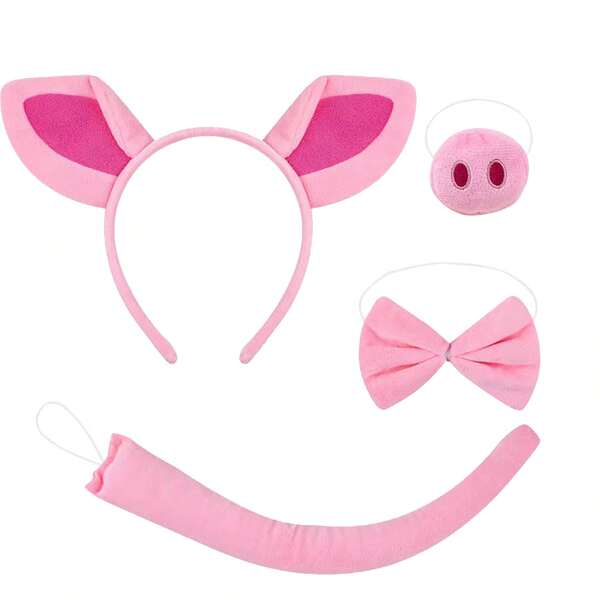 4pcs/Set Cute Pig Costume Accessories - Pink Animal Ears Headband, Bowknot And Pig Nose, Suitable For Christmas Party Animal Costume Accessories, Funny Outfit Set For Cosplay