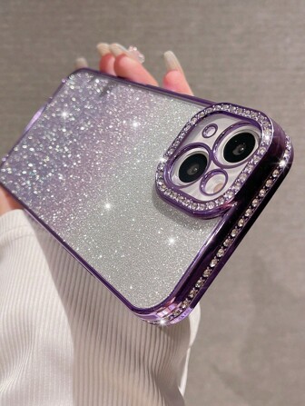 Luxury Rhinestone Sequin Electroplated Silver Phone Case Compatible With IPhone 17 16E 15 14 13 12 11 X XS Max XR Pro Plus, Galaxy A02S-A07 A12-A17 A22-A26 A32-A36 A50-A56 S20-S25, Honor Magic, OPPO Reno, Mi, Infinix Smart