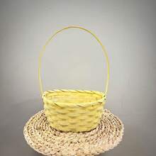 Disposable Handmade Bamboo Baskets In Various Colors And Sizes, Perfect As A Gift Basket Or Holiday Basket. - Yellow - View 3