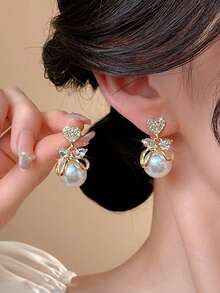 6 pièces Set de boucles d'oreilles élégantes et luxueuses avec perle, nœud en forme de cœur, strass et forme géométrique. Design vintage élégant convenant pour le port quotidien et les occasions spéciales pour femmes - Multicolore - Voir 5