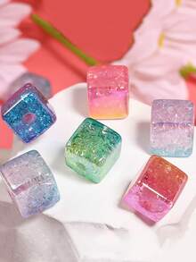 Hạt khối Acrylic hình hoa nứt nhiều màu sắc 14mm, hạt vuông lỗ lớn rời dùng làm dây đeo điện thoại tự làm, phụ kiện làm đồ trang sức và bút - Nhiều màu - Xem 4