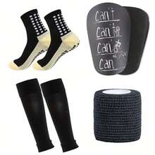 A 4pcs Sports Soccer Accessory Set - Essential Items For Neutral Soccer, Including Grip Socks, Sports Sock Sleeves, Soccer Cleats, And Athletic Straps - Breathable, Knitted Fabric, Available In Various Colors. - Multicolor - View 1