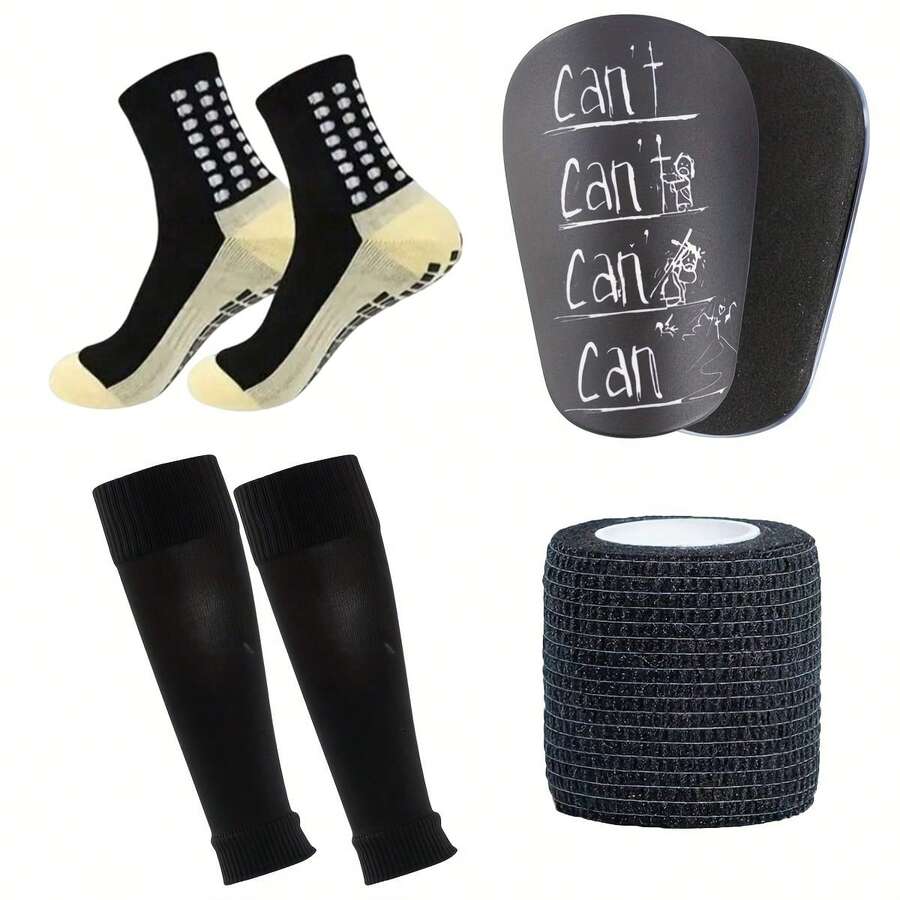 A 4pcs Sports Soccer Accessory Set - Essential Items For Neutral Soccer, Including Grip Socks, Sports Sock Sleeves, Soccer Cleats, And Athletic Straps - Breathable, Knitted Fabric, Available In Various Colors. - Multicolor - View 1