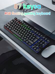 1 Stück K87Pro RGB hinterleuchtete Gaming Mechanik-Gefühl Tastatur, kompakte 87-Tasten kabelgebundene Membrantastatur