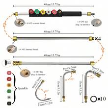 10/Set Pressure Washer Extension Rod, 1/4" Quick Connect Electric Washer Gun With 6 Nozzle Tips, 30°, 90°, 120° Gutter Cleaning Curved Rod, 4000 PSI For Roof Gutters, Facades