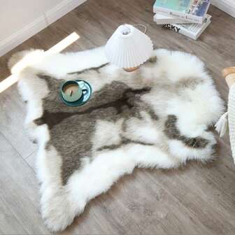 1pc Faux Reindeer Fur Rug, Soft Plush Panda Shaped Floor Mat For Living Room, Bedroom, Study, Decorative Carpet