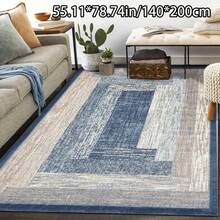 Modern Abstract Pattern Carpet, Featured With Blue, Beige And White Alternating Stripes, Comfortable For Bedroom, Living Room, Study, Foyer, Etc. Can Be Used As A Decorative Mat. This Modern Polyester Non-Slip Water-Absorbing Rug Is Washable And Non-Slip, Suitable For Indoor Home Decor In Living Room All Year Round, Also Applicable To Bedroom And Living Room. The Blue Tone Is An Ideal Choice For Living Room And Bedroom. - Multicolor - View 4