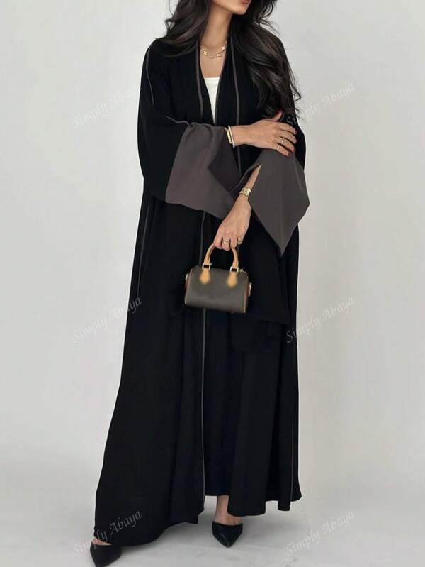 1 szt. Sukienka damska w minimalistycznym stylu z blokiem kolorów i rękawami, elegancki kardigan maxi abaja, odpowiedni na co dzień i na festiwale, skromny kaftan