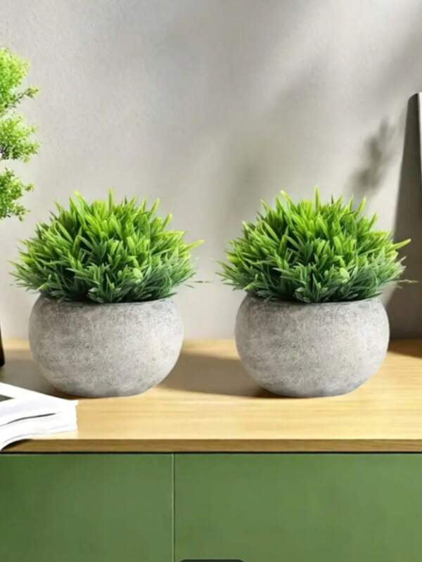 2 piezas Plantas de bolas de césped artificial en maceta, adecuadas para decoración en baños, alféizares y oficinas en el hogar. Plantas artificiales multifuncionales, adecuadas para actividades de celebración como bodas, Día de la Madre y Día del Padre. Plantas en maceta lindas
