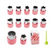 Juego de 5/9/12 piezas de cortadores de galletas y verduras miniatura de acero inoxidable - Formas divertidas con protector de mano - Moldes fáciles de usar para frutas y pasteles para hornear y meriendas de niños - Multicolor - Ver 12